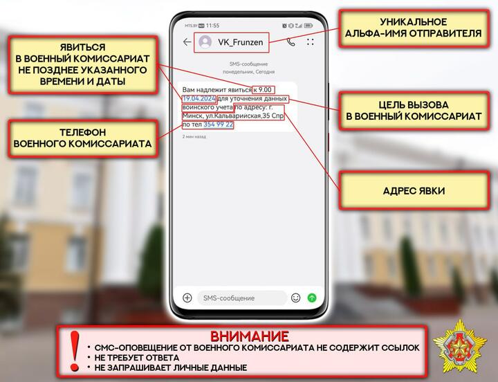 Пример СМС-повестки от беларуского военкомата.